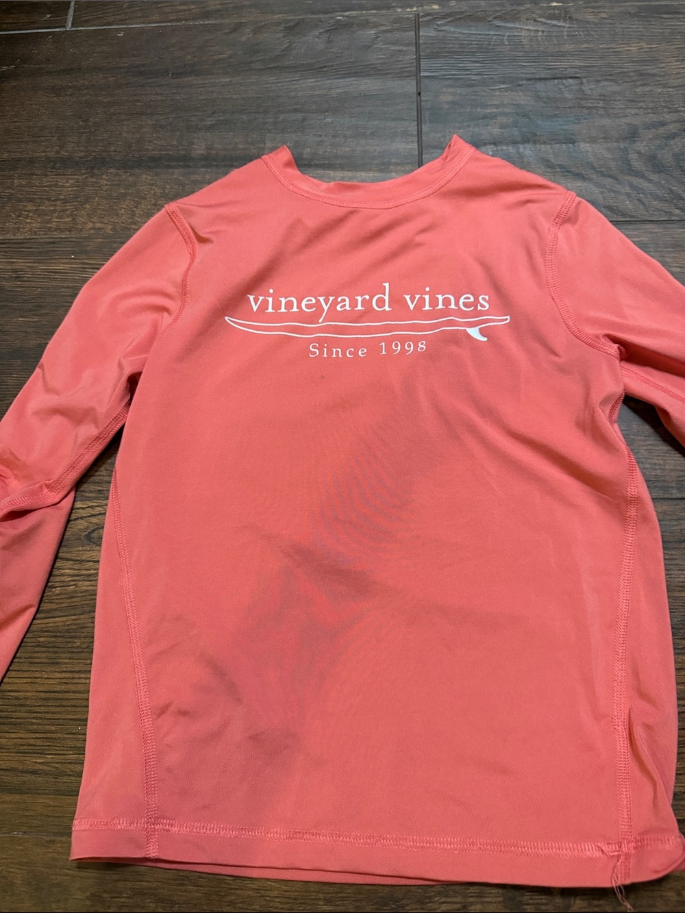 Vineyard Vines Boy’s Size 5 Coral Pink Long Sleeve Performance Logo Tee